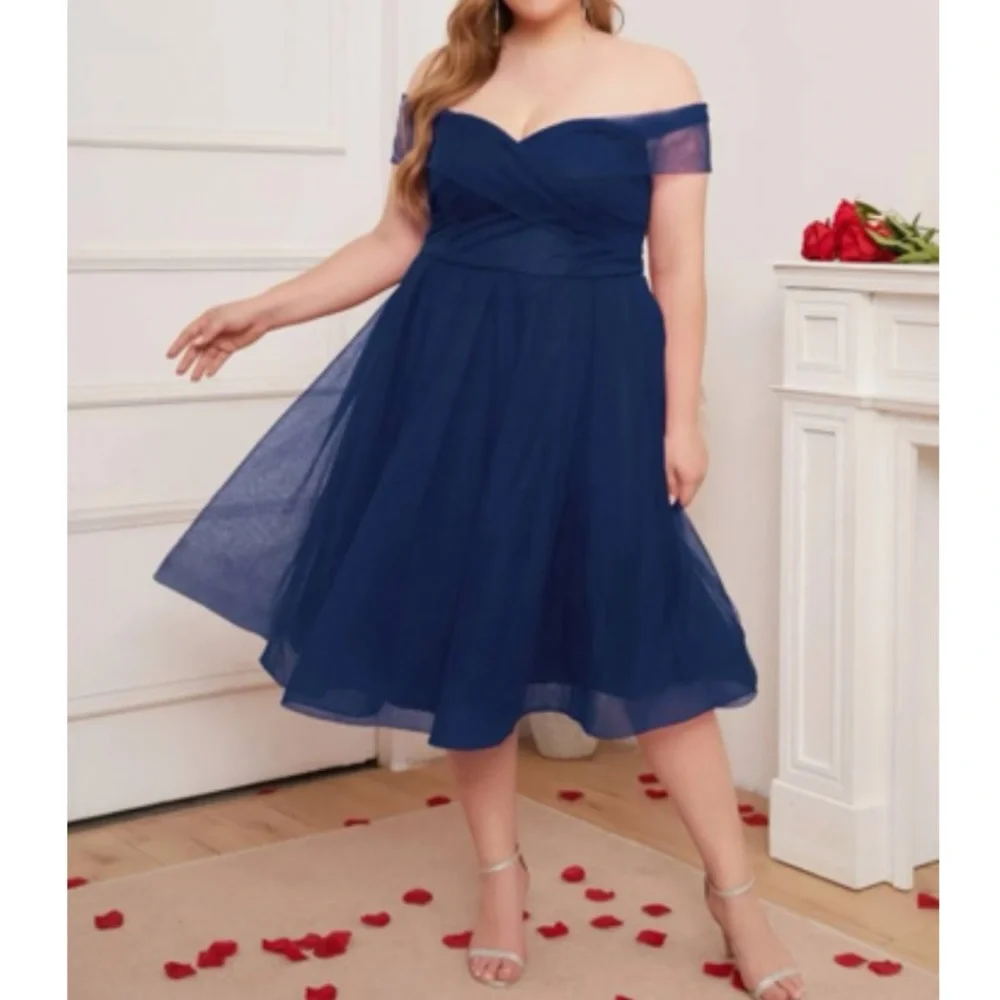 Luxe plus size off shoulder party holiday formal evening dress - Picture 6 of 6